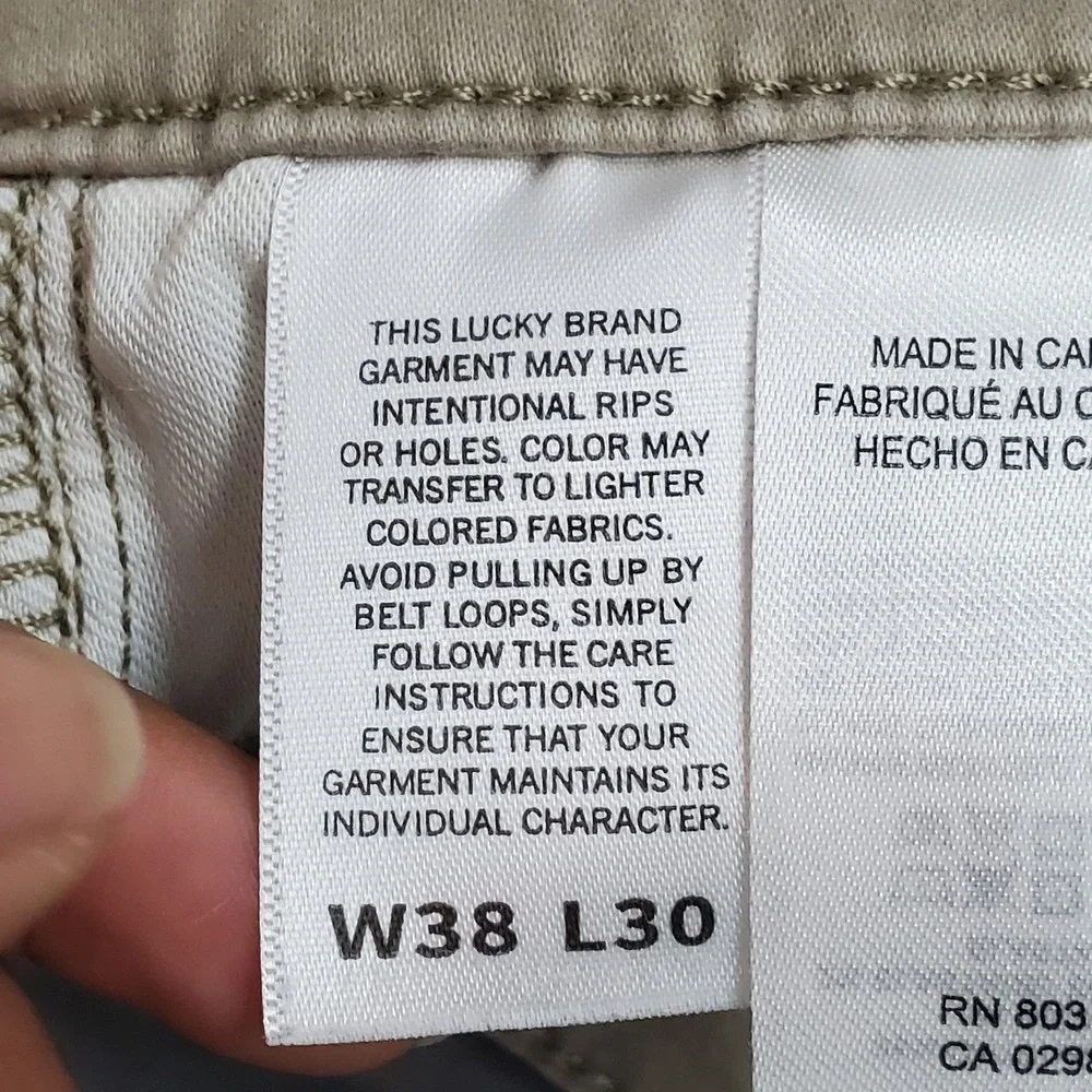 Lucky Brand Men Pants 38X30 Khaki Chino Twill 121 Slim Straight Button Zipper